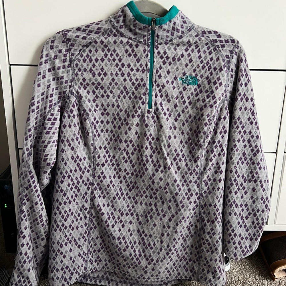 Northface purple diamond and teal fleece quarter zip, size L